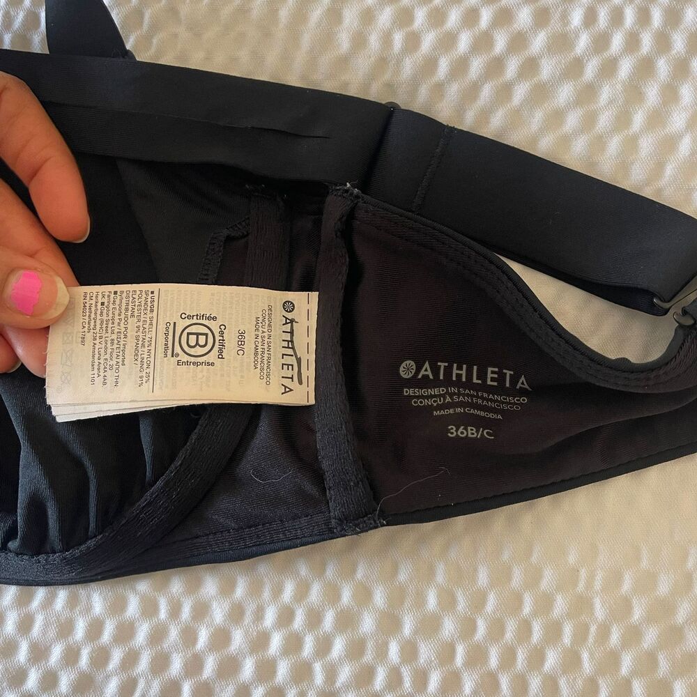 Athleta Square Neck V Bra Cup Bikini Top Black 36B/C Underwire Swimsuit - Picture 5 of 10